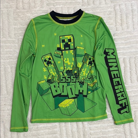 Boys Minecraft Graphic Long Sleeve Rash Guard - Picture 1 of 3